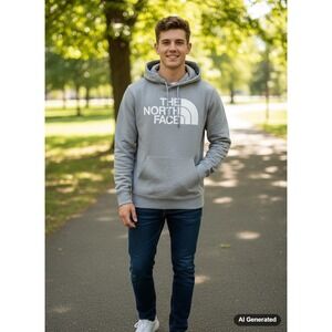 The North Face‎ Mens Gray Logo Pullover Hoodie Sweatshirt Casual Activewear